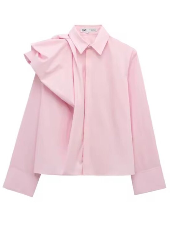 Tops - Pink Asymmetric Ruffle Blouse